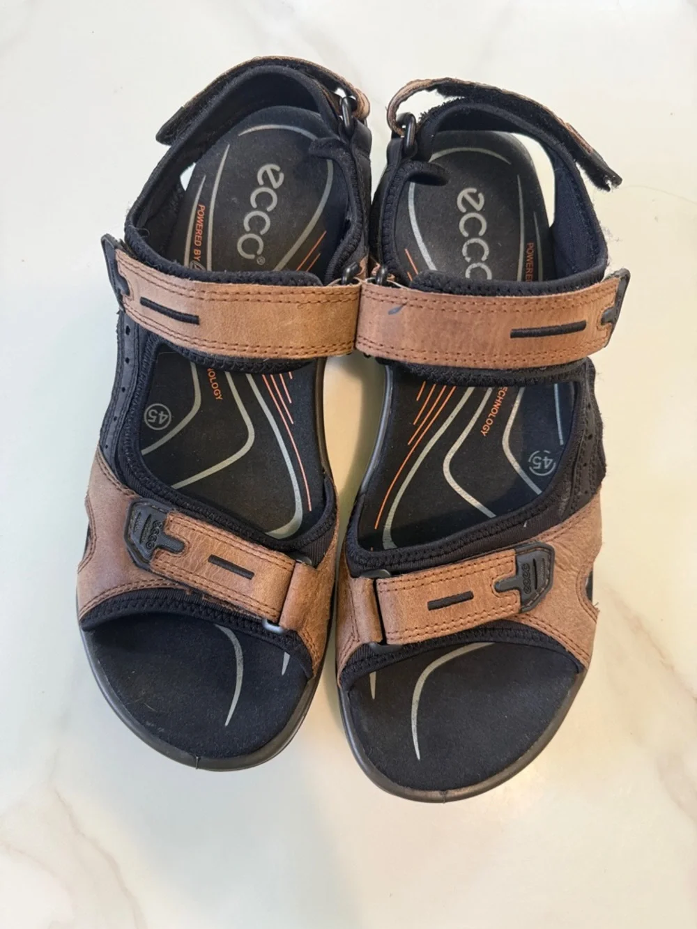 Ecco Men's Brown & Black Adjustable Leather Sandals size 45